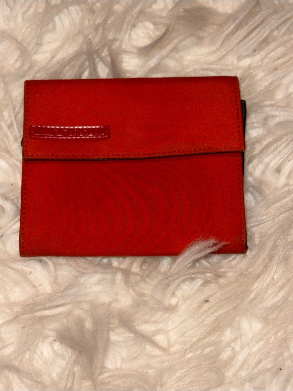 Authenticated Prada Red Tessuto Nylon Accordion Coin Wallet Purse